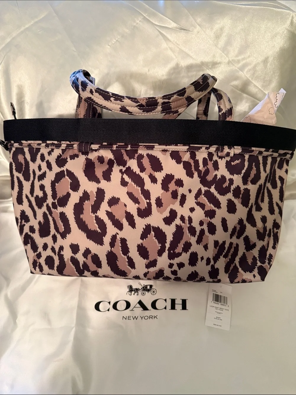 🤎🖤 Coach NWT Coachtopia Leopard Print Loop East/West Bow Tote Bag